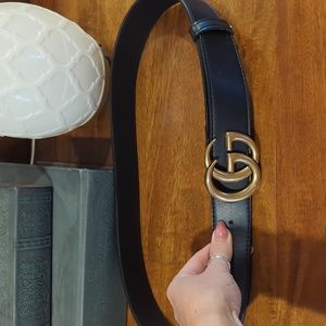 Gucci Black Belt with Gold GG Buckle